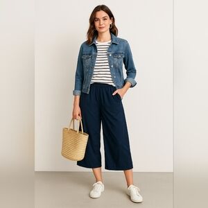 Navy Wide-Leg Culottes | Effortless Casual Chic Pants Sz Small